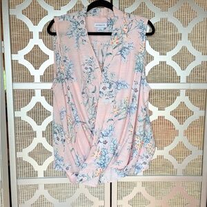 Liz Claiborne Pink and White Wrap Sleeveless Blouse